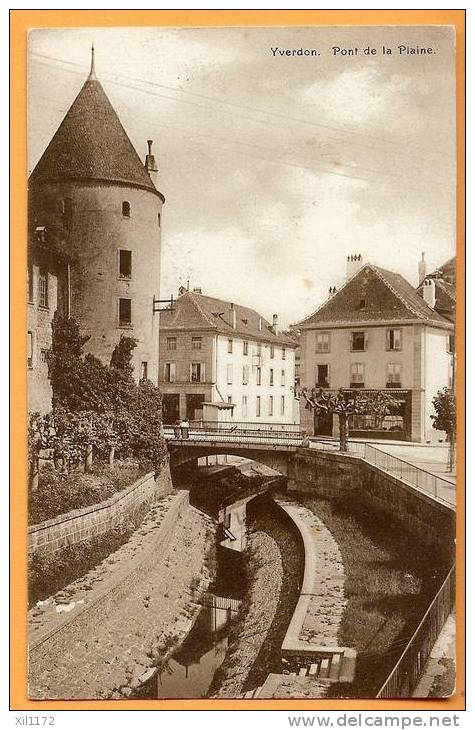 E517 Yverdon Pont De La Plaine, Avec Château. Cachet 1917 Vers Monthey, Timbre Manque. Ed. Dériaz Baulmes 202 - Baulmes