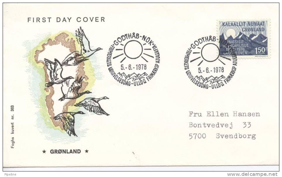 Greenland FDC Amendment Of The Constitution 5-6-1978 With Cachet Sent To Denmark - FDC