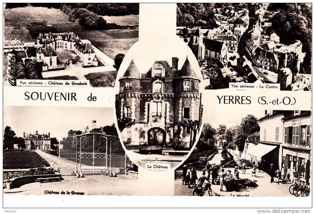 CPSM 91"Souvenir De YERRES" , 5 Vues: Centre, Châteaux De Grosbois Et De La Grange, Le Marché   1956 - Yerres