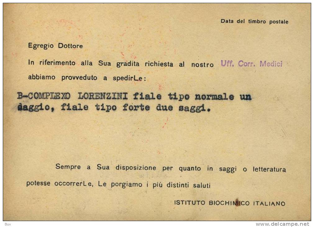 CREMISINI LORENZINI  IBI  ISTITUTO BIOCHIMICO ITALIANO ANNULLO MECCANICO  ANNO 1956 VIAGGIATA COME DA FOTO - Industrial