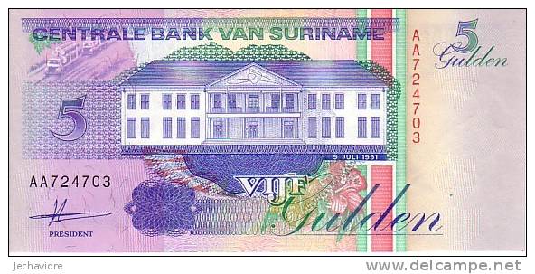 SURINAM  5 Gulden  Daté Du 09-07-1991   Pick 136a     ***** BILLET  NEUF ***** - Suriname