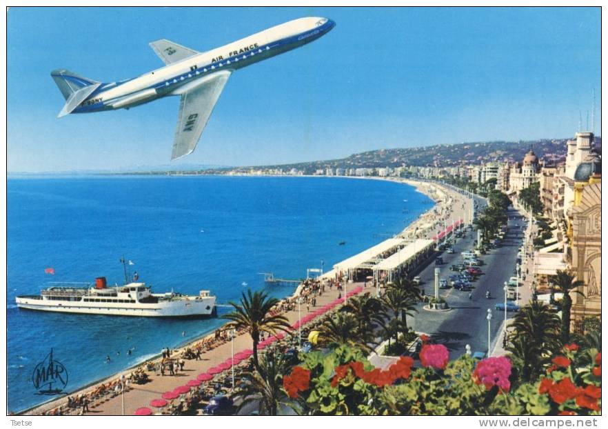 Air France - Caravelle Survolant La Promenade Des Anglais à Nice - 1946-....: Moderne