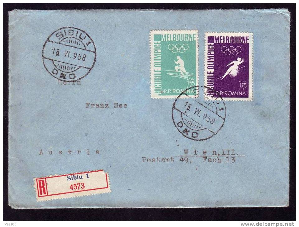 Olympic Games  Mellbourne,2 STAMP ON REGISTRED COVER,ROMANIA. - Summer 1956: Melbourne