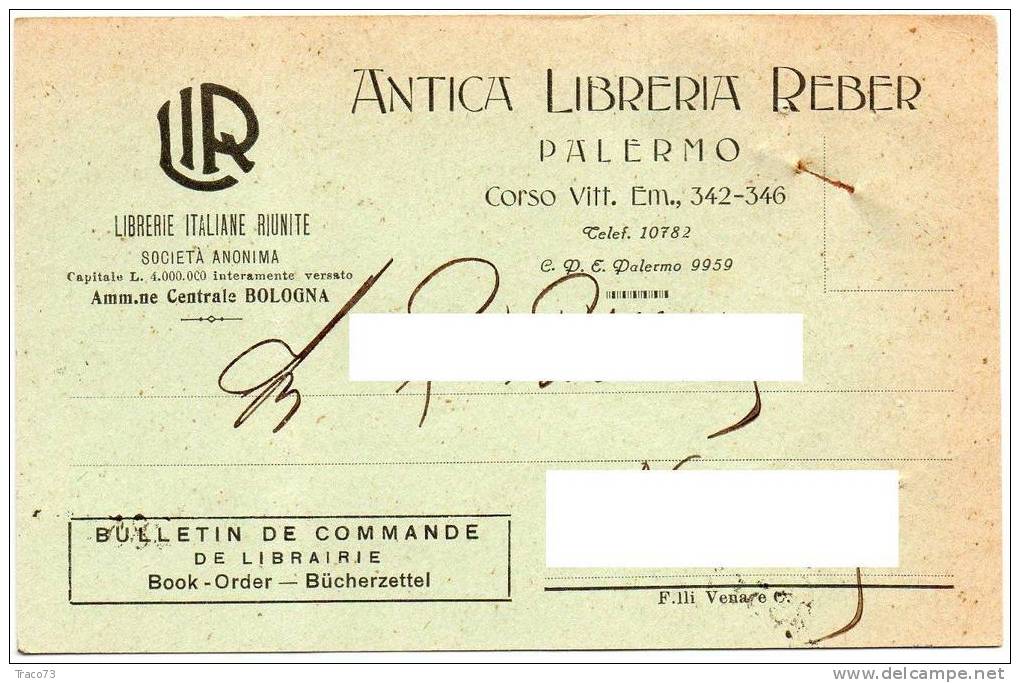 Card Cartolina - Antica Libreria Reber - Amm.ne Centrale Bologna 7.4.1933 - Other & Unclassified