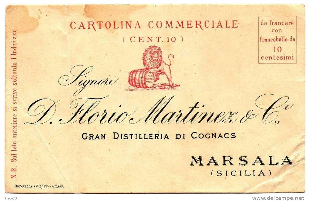 Card Cartolina Pubbl.- Ditta Florio Martinez & C. - Gran Distelleria Di Cognacs - Marsala 1897 - Marsala