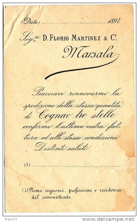 Card Cartolina Pubbl.- Ditta Florio Martinez & C. - Gran Distelleria Di Cognacs - Marsala 1897 - Marsala