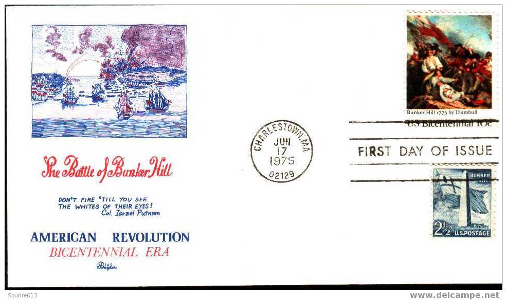 Fdc USA 1973  Histoire Indépendance USA  Bataille De Bunker Hill Par Trumbull - Unabhängigkeit USA