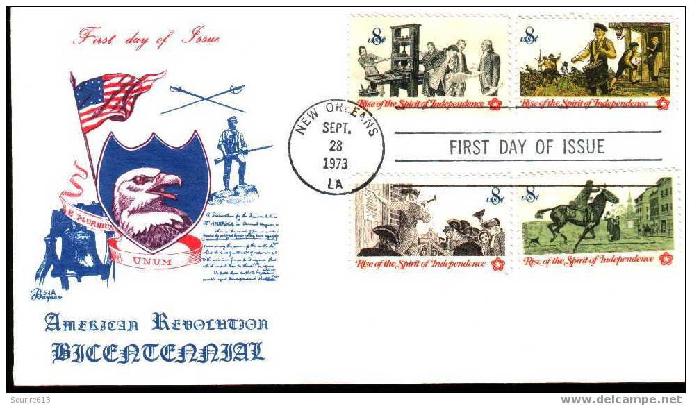 Fdc USA 1973 Histoire Indépendance  Rise Of The Spirit Of Independence - Indépendance USA