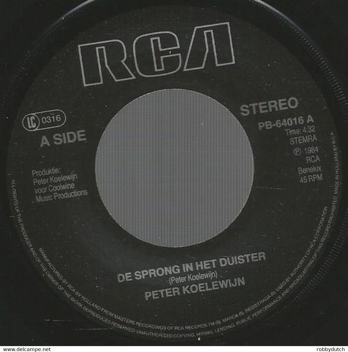 * 7" *  PETER KOELEWIJN - DE SPRONG IN HET DUISTER (Holland 1984) - Other - Dutch Music