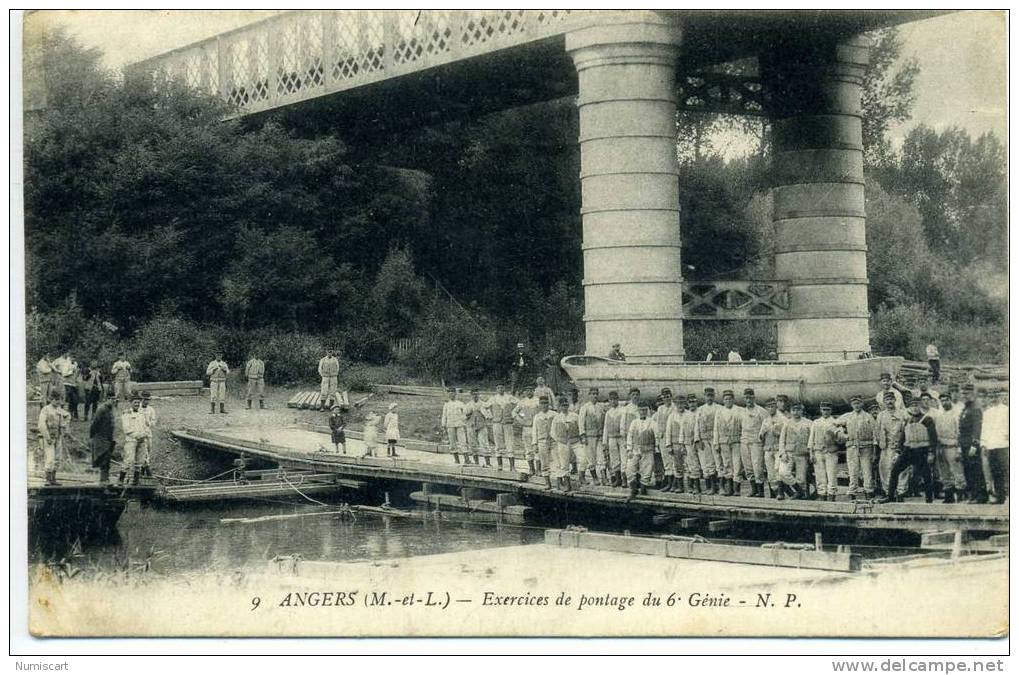 CPA...ANGERS...ANIMEE...MILITAIRES...6e GENIE PROCEDANT A DES EXERCICES DE PONTAGE SUR LA MAINE... - Angers