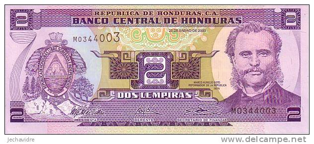 HONDURAS   2 Lempiras  Daté Du 23-01-2003   Pick 80A     ***** BILLET  NEUF ***** - Honduras