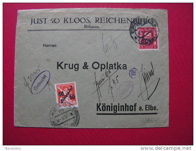== CSR 1927  Nachporto, Doplatit Aus Reichenberg, Liberec Nach Königshofen , Dvur Kralove - Covers & Documents