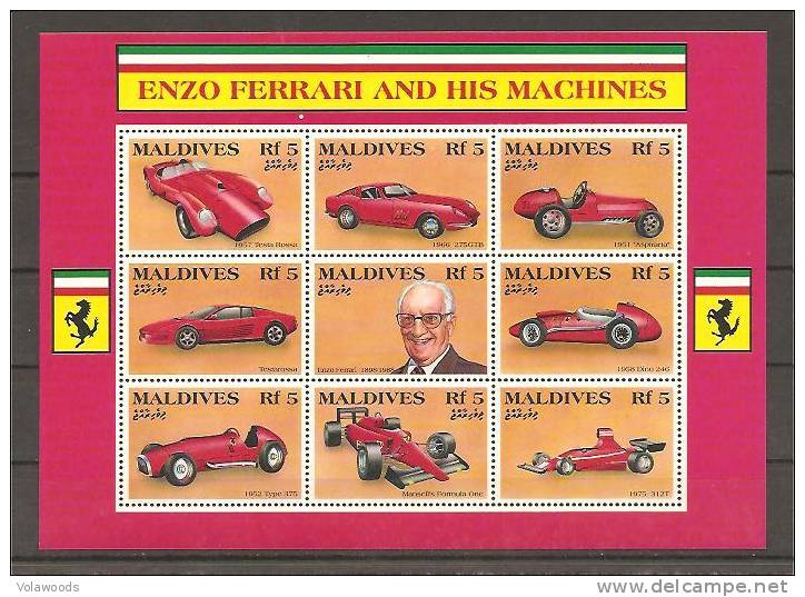 Maldive - Foglietto Nuovo: Enzo Ferrari E Le Sue Macchine - Automovilismo