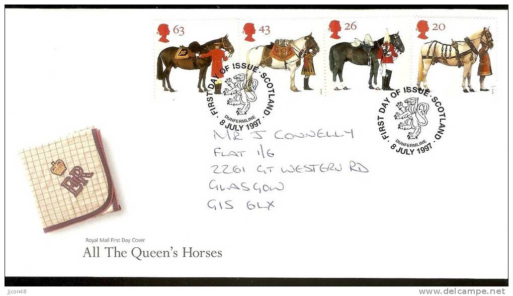 Great Britain 1997  All The Queen`s Horses. FDC.  Special  Scottish Postmark - 1991-2000 Decimal Issues