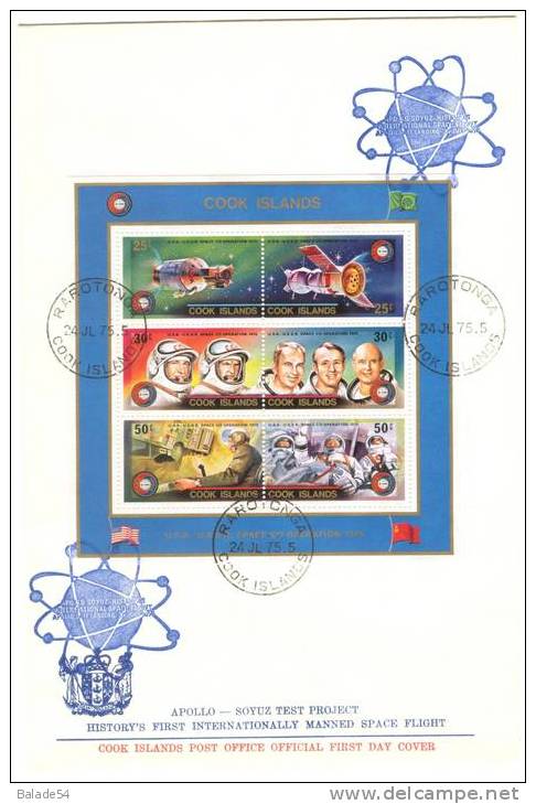 First Day Cover CCOK ISLANDS - APOLLO - Soyuz Test Project History´s First Internationally Manned Space Flight (espace) - Oceania