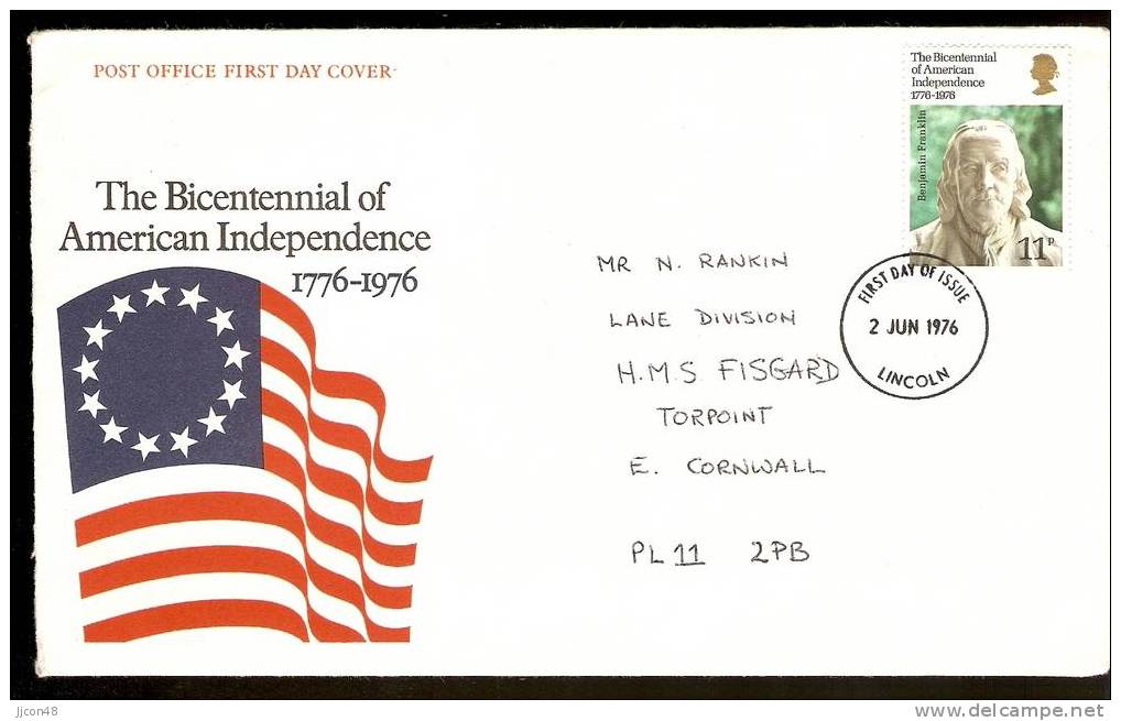 Great Britain 1976 Bicent.of American Revolution. FDC. Lincoln Postmark - 1971-1980 Dezimalausgaben