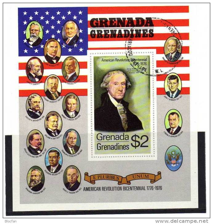 200 Jahre USA Flagge Grenadinien 103/4 Block ´12 Und 13 O 2€ - George Washington