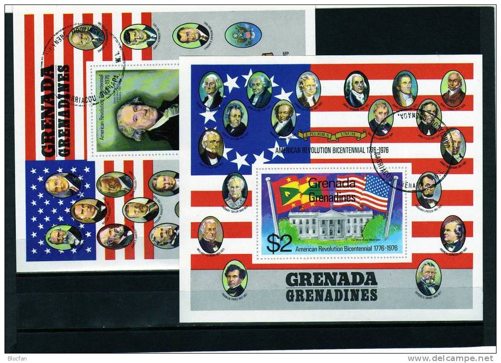 200 Jahre USA Flagge Grenadinien 103/4 Block ´12 Und 13 O 2€ - George Washington