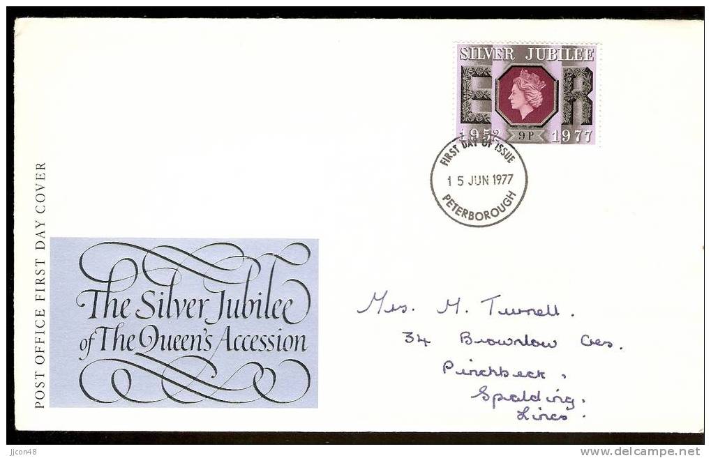 Great Britain 1977 Silver Wedding. FDC. Peterborough Postmark - 1971-1980 Dezimalausgaben