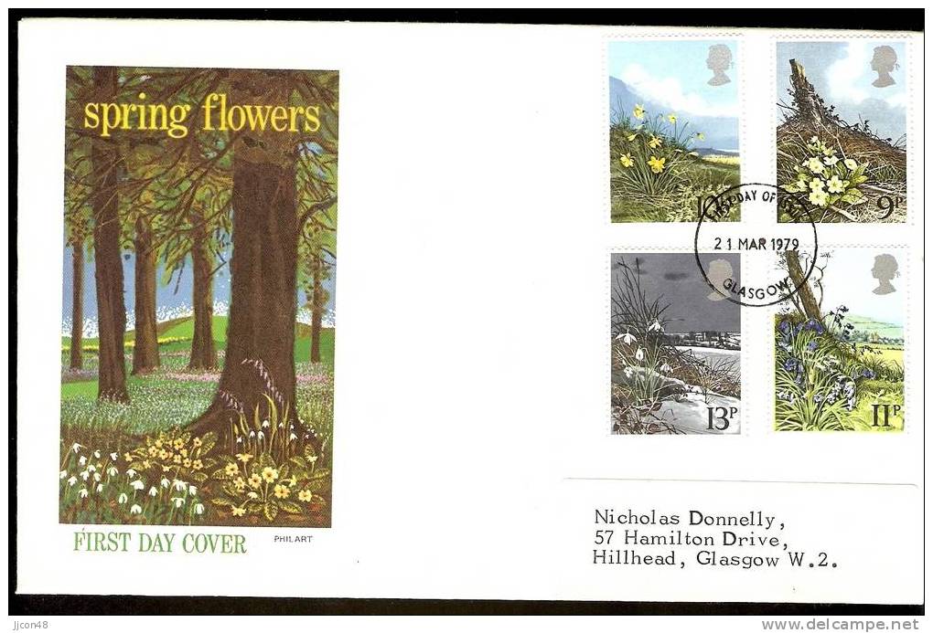 Great Britain 1979 Spring Wild Flowers. FDC. Glasgow Postmark (Philart Cover) - 1971-1980 Em. Décimales