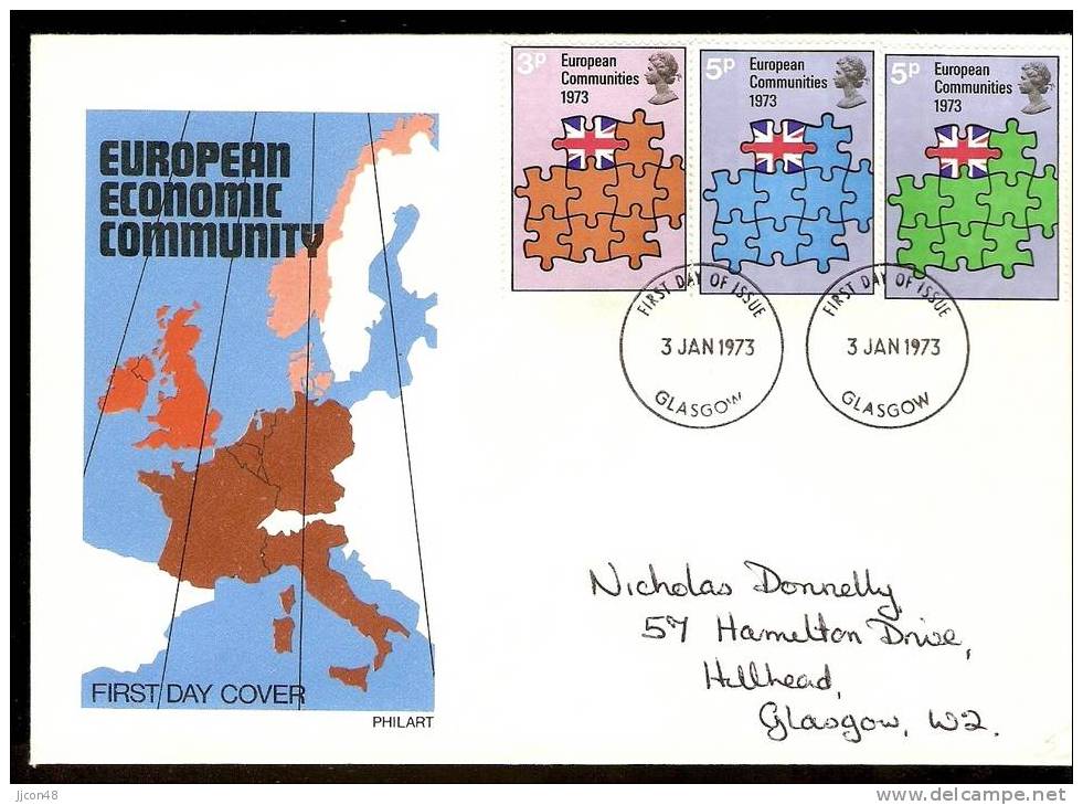Great Britain 1972  Entry Into European Communities. FDC. Glasgow Postmark - 1971-1980 Em. Décimales