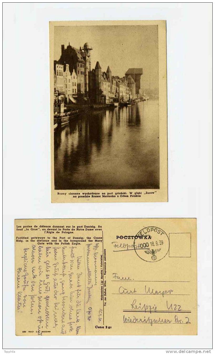 18.9.39 WWII Danzig Krantor Seltene Feldpost Ansichtskarte - Feldpost World War II