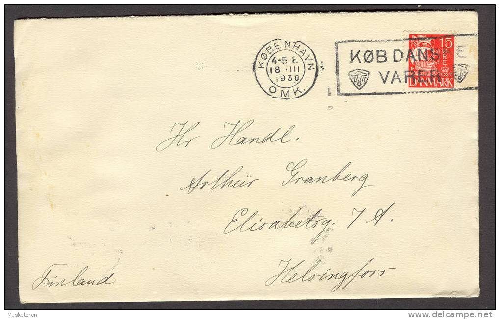 Denmark Caravelle Ship København Omk. 1930 Commercial TMS Cancel Køb Danske Varer Cover To Helsingfors Finland - Briefe U. Dokumente