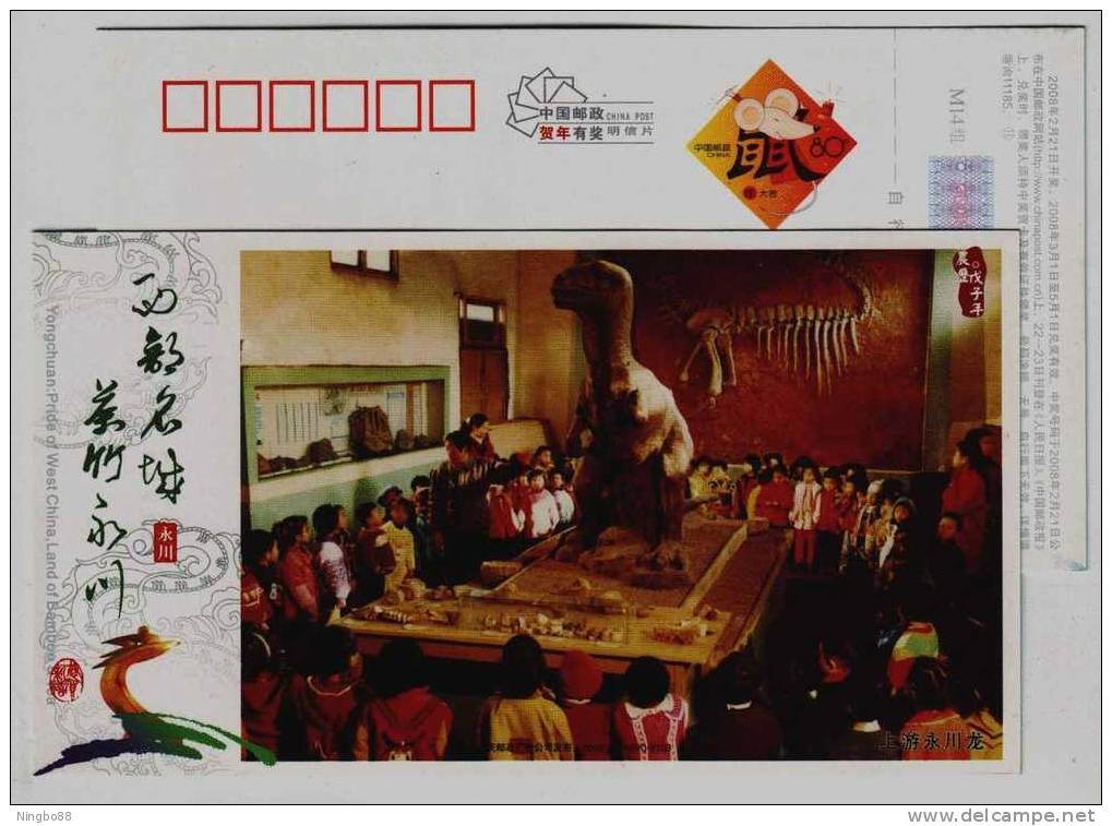 Y. Yandonensis Giant Theropod Dinosaur Fossil From Jurassic Of Sichuan,CN08 Yongchuan New Year Greeting Pre-stamped Card - Fossilien