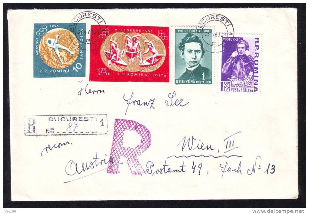 1963,nice Franking ROWING ,on REGISTRED Cover 4 STAMPS FACE VALUE 4,20 LEI VERY RARE!!. - Lettres & Documents