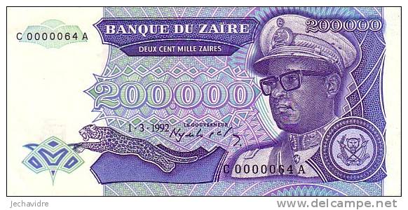 ZAÏRE   200 000 Zaïres  Daté Du 01-03-1992   Pick 42    ***** BILLET  NEUF ***** - Zaïre