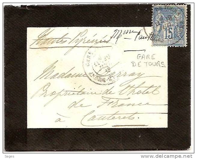 LETTRE SAGE, GARE DE TOURS, Indre Et Loire,! - 1877-1920: Periodo Semi Moderno