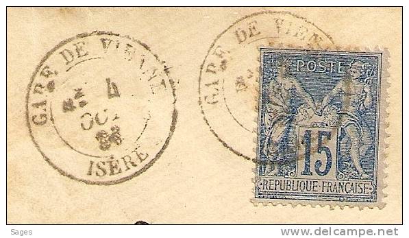 LETTRE SAGE, GARE DE VIENNE, ISERE ! - 1877-1920: Periodo Semi Moderno