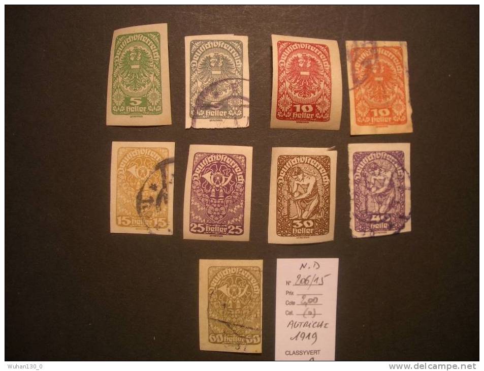AUTRICHE  (o)  Non Dentelés  De 1919    "  1 Ere République "   9 Val - Used Stamps