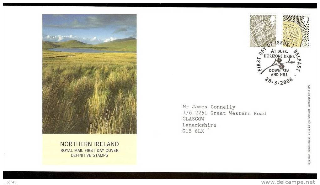 Great Britain 2006  Regional Definitives "N.Ireland"  FDC.  Special Postmark - 2001-2010 Em. Décimales