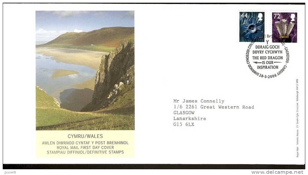 Great Britain 2006  Regional Definitives "Wales"  FDC.  Special Postmark - 2001-2010 Decimal Issues