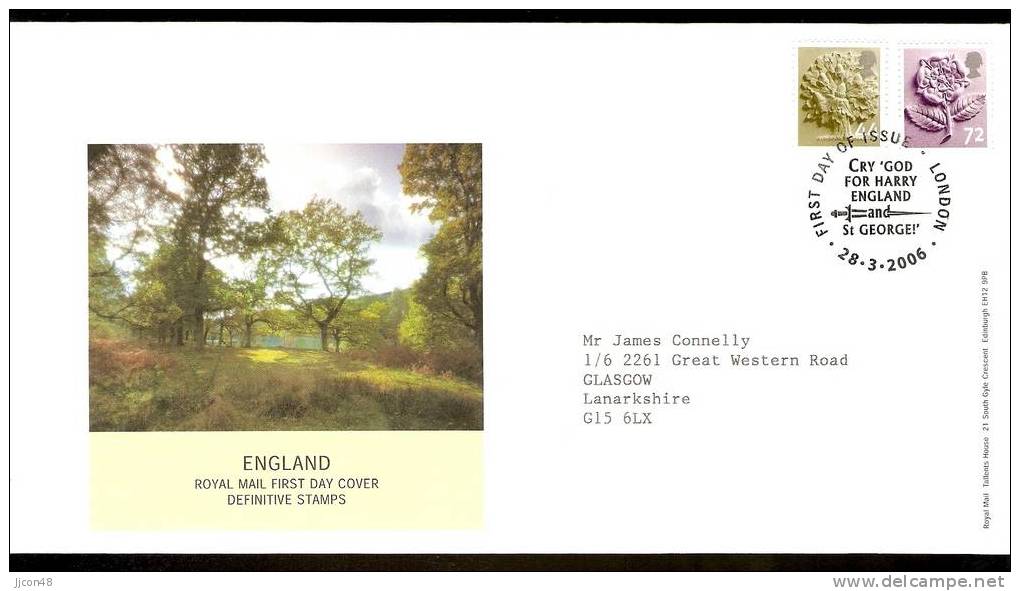 Great Britain 2006  Regional Definitives "England"  FDC.  Special Postmark - 2001-10 Ediciones Decimales