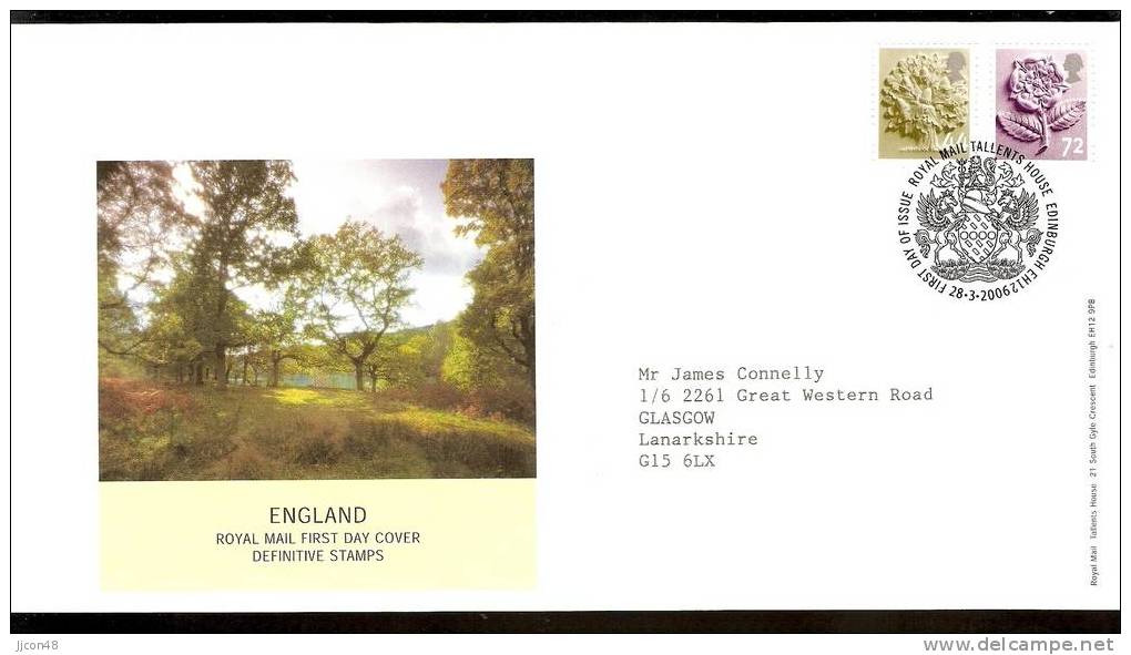 Great Britain 2006  Regional Definitives "England"  FDC.  Tallents House Postmark - 2001-2010 Em. Décimales