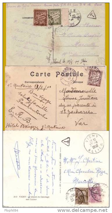 TAXE-SUR 3 CARTES POSTALES 1910-1917-1950 - 1859-1959 Covers & Documents