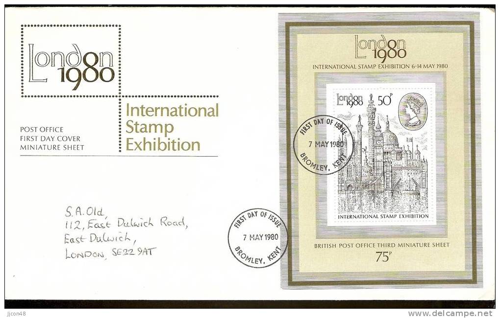 Great Britain 1980  London 1980 FDC.  Bromley Postmark - 1971-1980 Decimal Issues