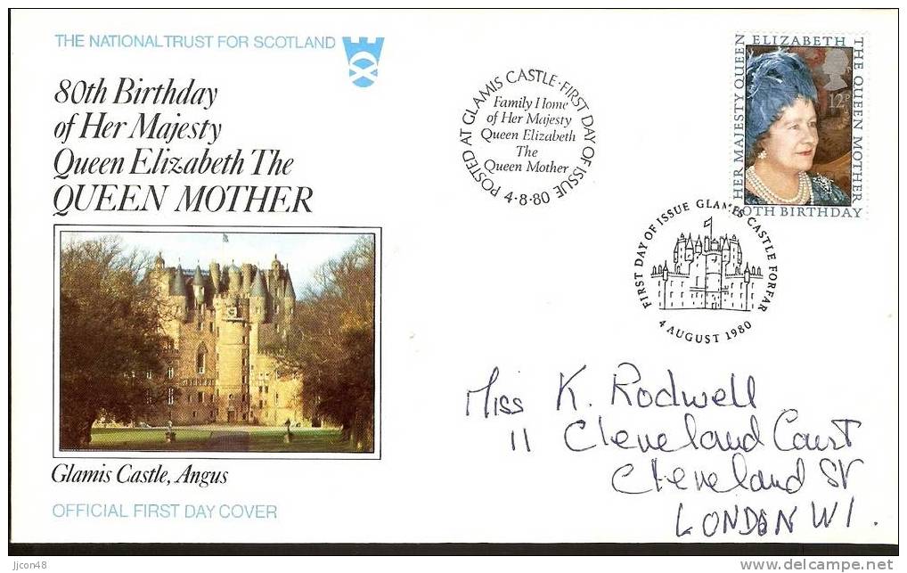 Great Britain 1980  80th Birthday Of Queen Mother  FDC.  Special Postmarks - 1971-1980 Decimale  Uitgaven