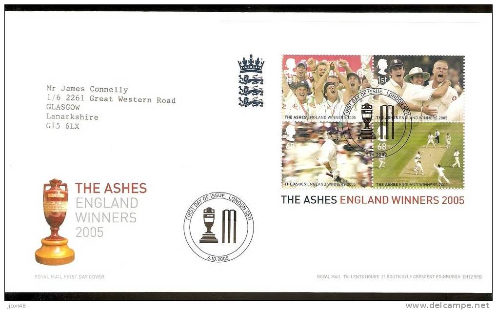 Great Britain 2005  The Ashes. England Winners 2005  FDC.  Special Postmark - 2001-2010 Em. Décimales