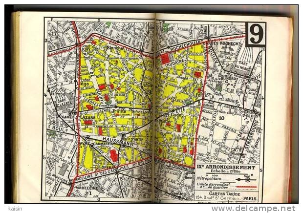 Plan-Guide Paris Métro-Autobus Cartes Taride 1958 320 pages BE