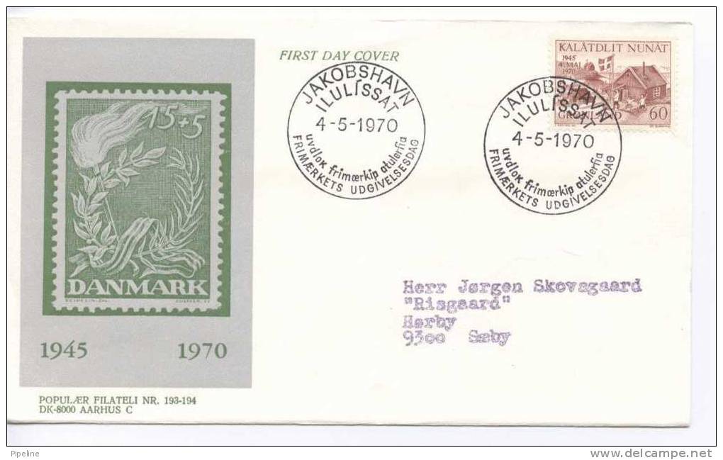 Greenland FDC 4.5.1970 25th Anniversary Of The Liberation Of Denmark With Cachet Sent To Denmark - Sonstige & Ohne Zuordnung