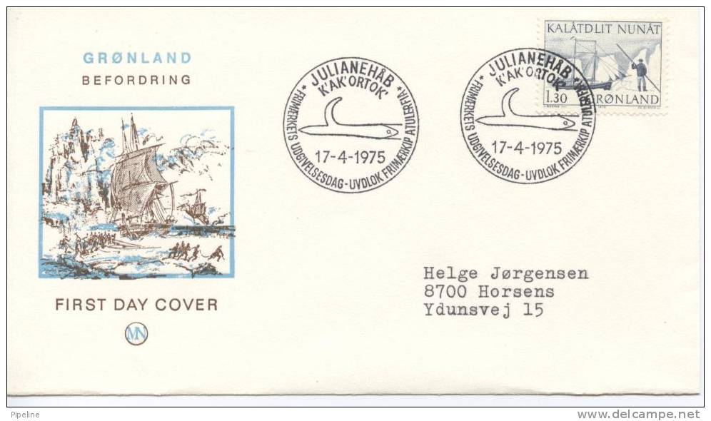 Greenland FDC 17-4-1975 The Schooner SEAHORSE With Cachet Sent To Denmark - Sonstige & Ohne Zuordnung