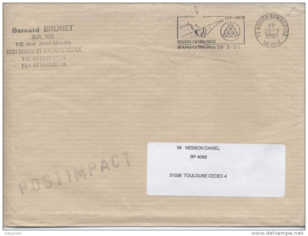 SUR ENVELOPPE POSTIMPACT  EN PP / FLAMME 73 BOURG ST MAURICE - Storia Postale