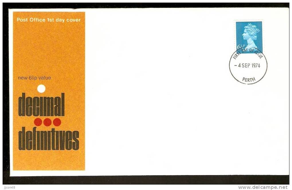 Great Britain 1974  Definitives. FDC.  Perth Postmark - 1971-1980 Em. Décimales