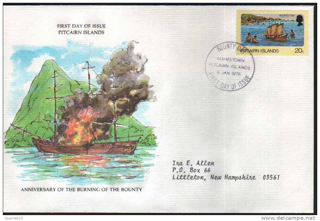 Fdc Iles Pitcairn 1978 Maritime Jour Du Bounty Incendie Flamme Pêcheurs - Maritime