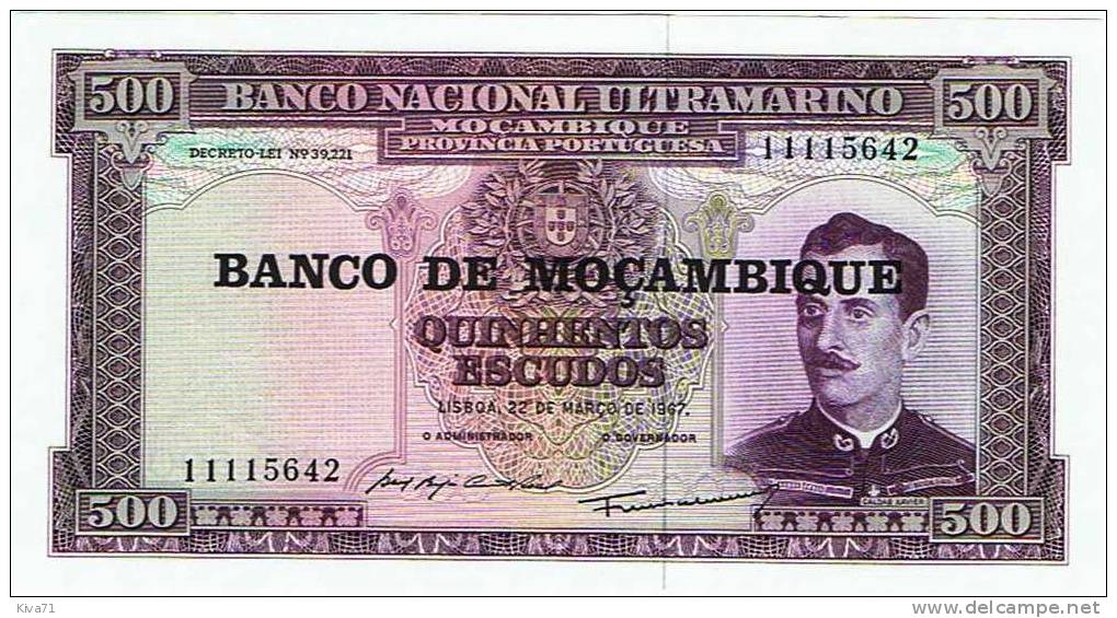 500 Escudos   "Mozambique"  22 Mars 1967      UNC   Ble 45 - Mozambico