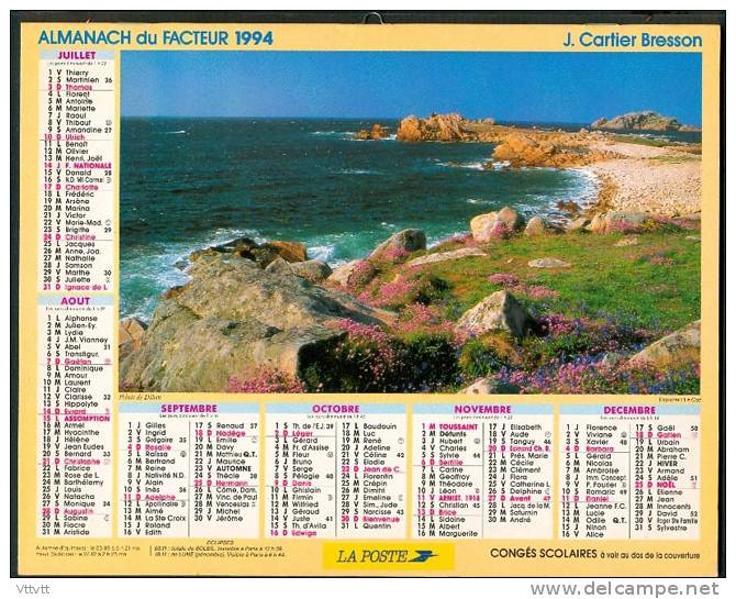 CALENDRIER 1994 : L'Almanach Du Facteur, J. Cartier Bresson, Vallée D'Ossau, Pointe De Diben, Complet, TBE - Grand Format : 1991-00