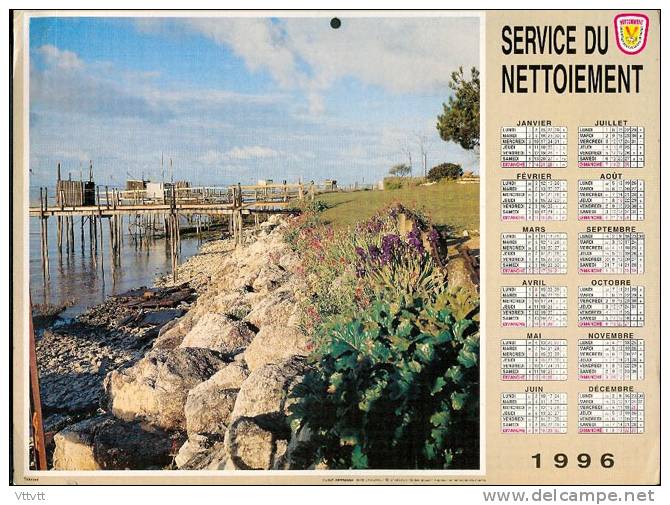 CALENDRIER 1996 : Calendrier Service Du Nettoiement, Talmont Saint-Hilaire (Vendée) Recto-Verso - Tamaño Grande : 1991-00